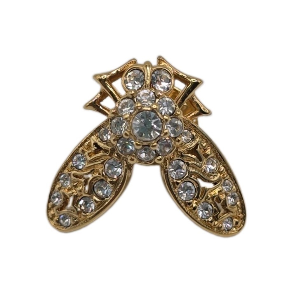 Vintage Attwood & Sawyer Rhinestone Crystal Insect Bee Brooch Pin Gold Tone...